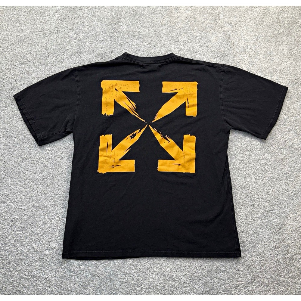 Off-White Arrow Logo T-Shirt Mens XL Black Yellow Brush Graphic Oversized